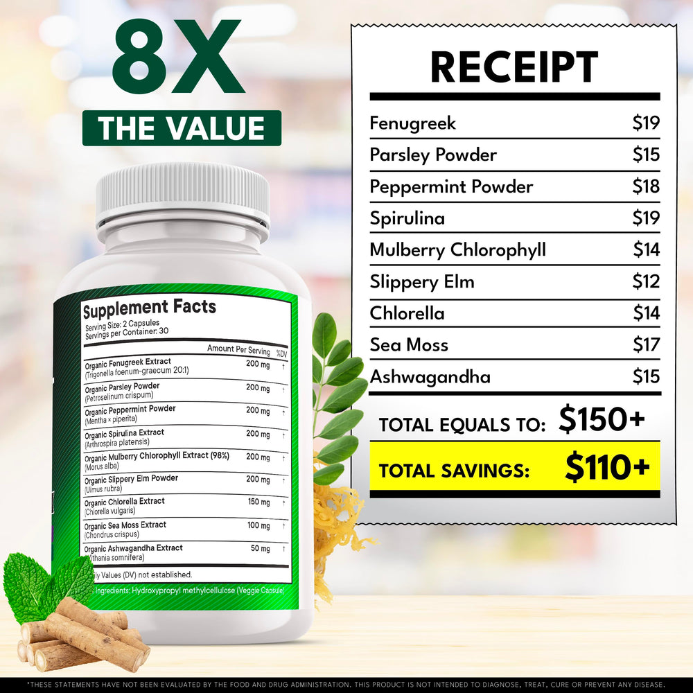NEW AGE Chlorophyll Fenugreek Capsules sea moss and spirulina provide green nutrients