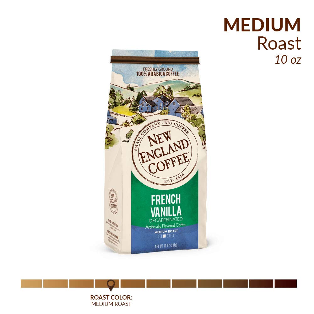 New England Coffee 100% Arabica beans emphasize premium taste and clean finish.