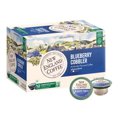 New England Coffee Blueberry Cobbler pods box ready for quick, flavorful mornings.