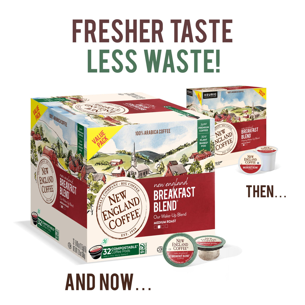 New England Coffee Breakfast Blend Arabica beans delivering balanced flavor.