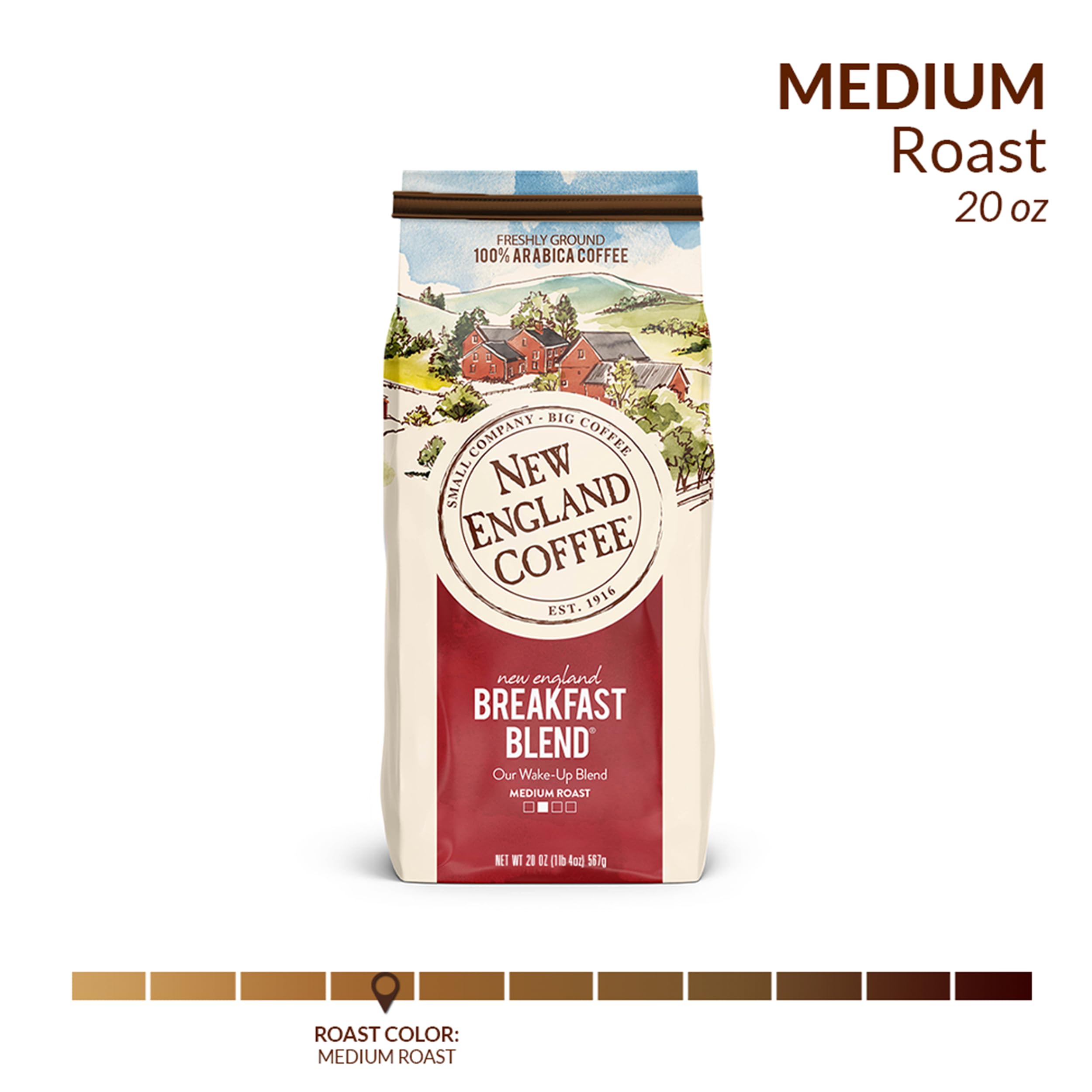 New England Coffee Breakfast Blend coffee beans capture balanced, smooth taste.