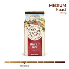 New England Coffee Breakfast Blend coffee beans capture balanced, smooth taste.
