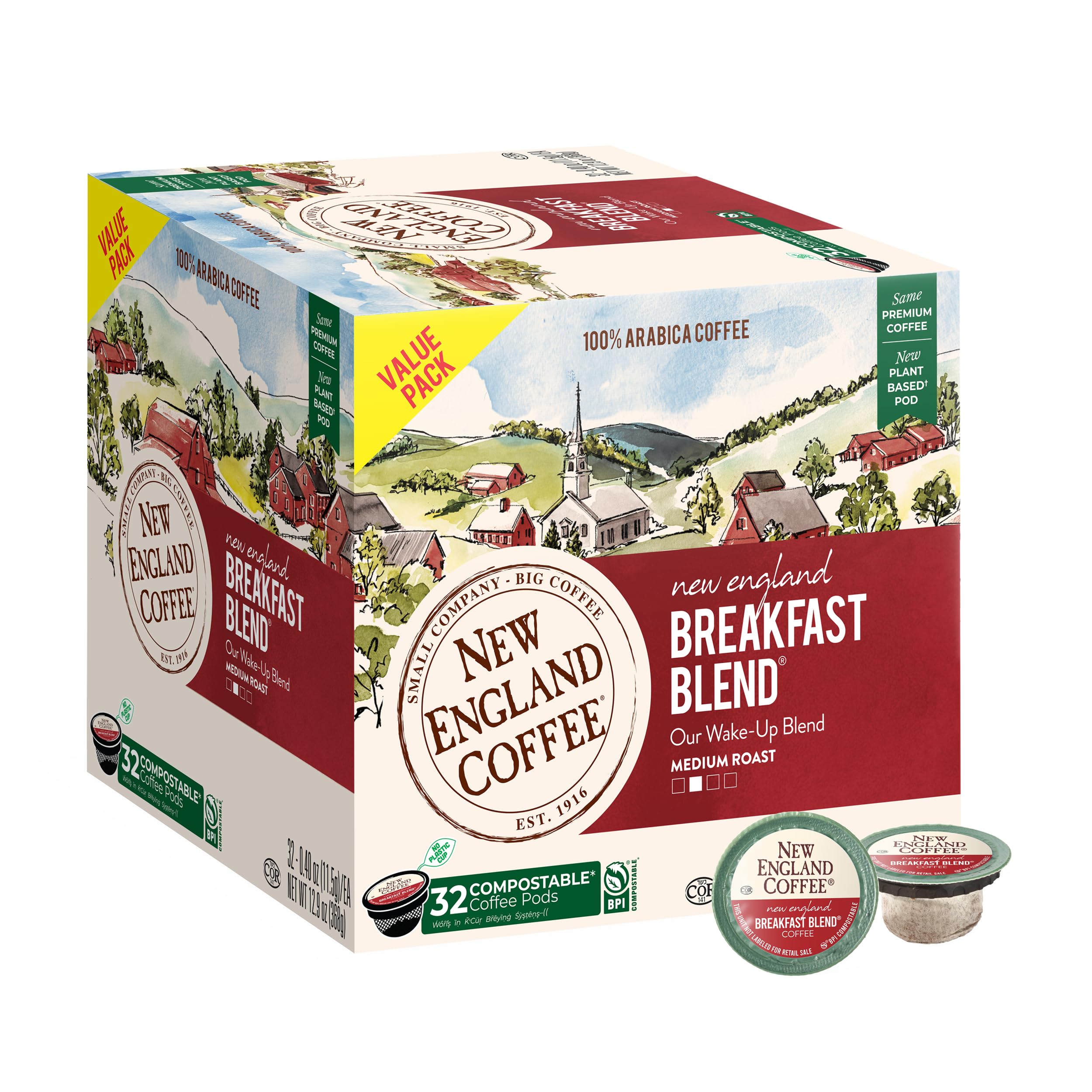 New England Coffee Breakfast Blend pods for quick mornings.