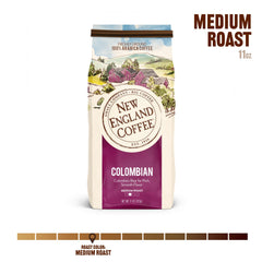 New England Coffee Colombian Ground Coffee 11oz bag ready to brew a balanced cup