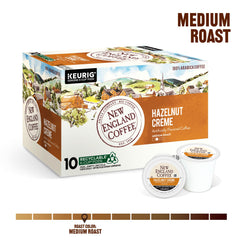 New England Coffee Hazelnut Crème cup, creamy finish with nutty notes.