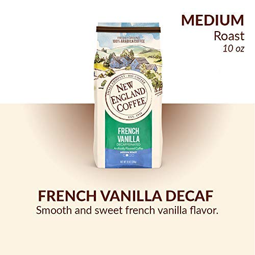 New England Coffee decaf vanilla aroma image highlights caffeine-free indulgence for any time.