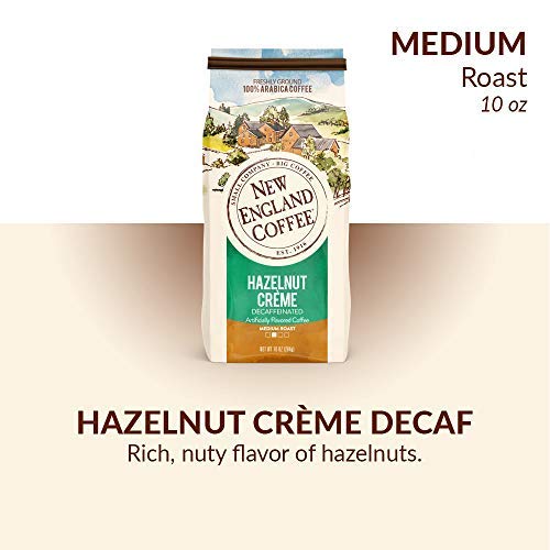 New England Coffee Hazelnut Crème Decaf ground coffee 3-pack back label details
