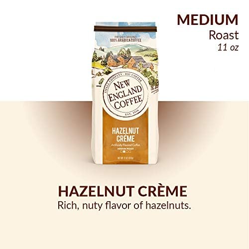New England Coffee Hazelnut Creme ground coffee close-up – rich aroma enhances daily grind.