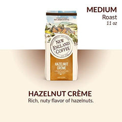 New England Coffee Hazelnut Creme ground coffee close-up – rich aroma enhances daily grind.