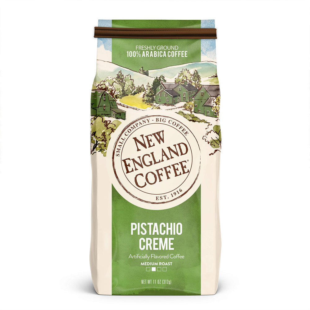 New England Coffee Pistachio Crème ground coffee bag with nutty aroma