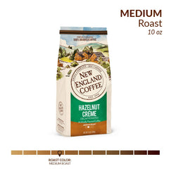 New England Coffee Steaming cup reveals inviting hazelnut aroma.