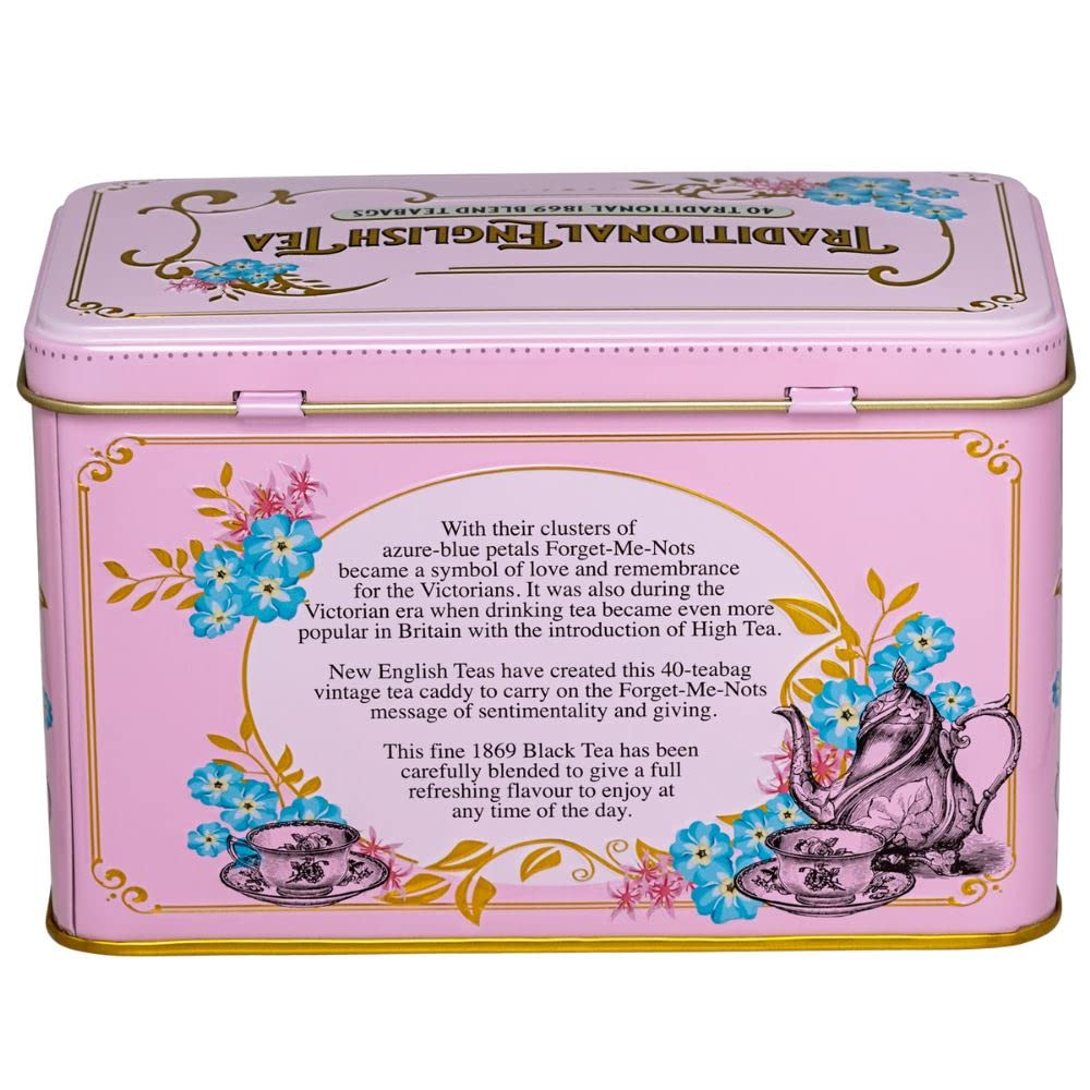 New English Teas 40-tea-bag 1869 blend kept in a keepsake tin.