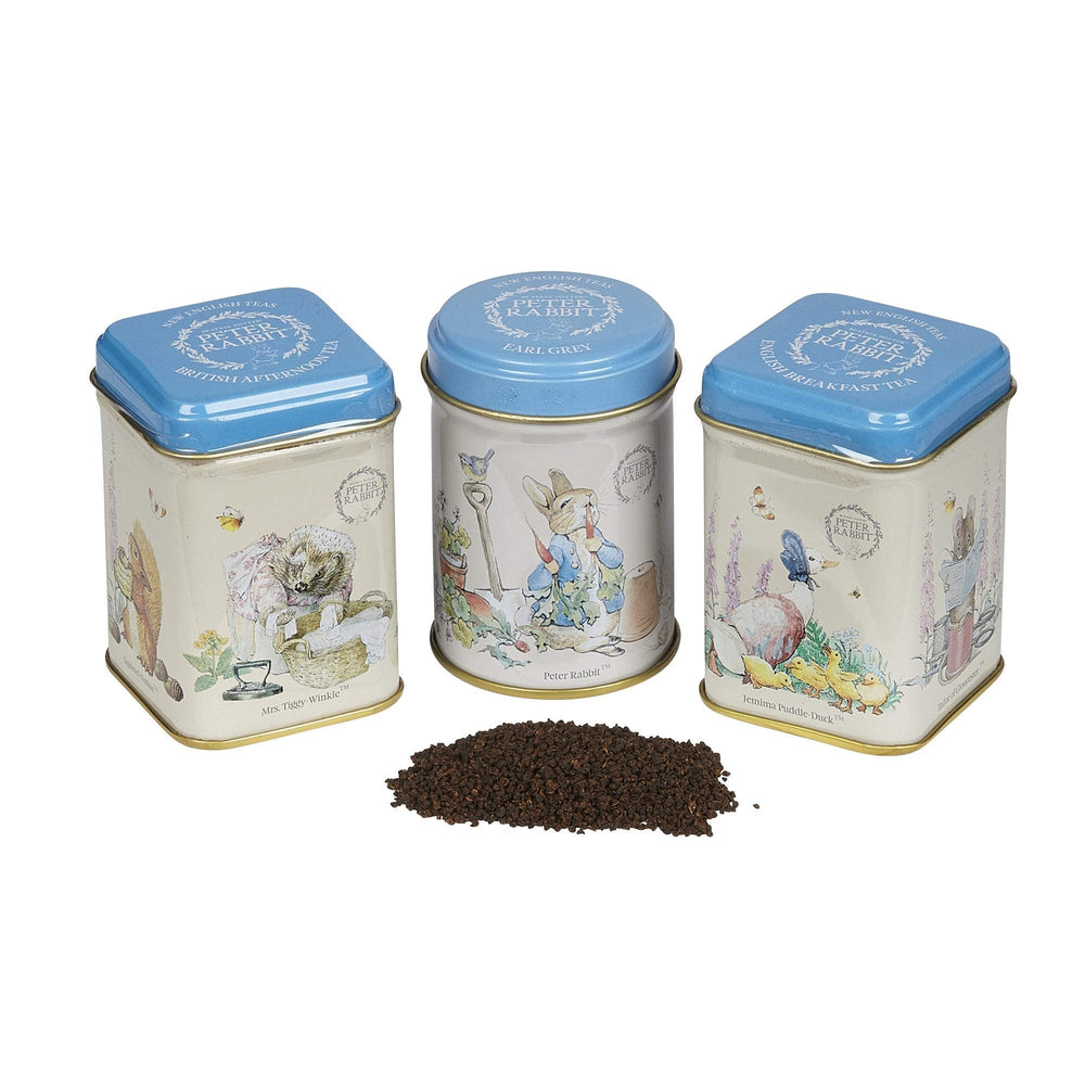 New English Teas Peter Rabbit English Breakfast tin showcases bold morning flavor.