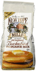 New Hope Mills Old Fashion Buckwheat Pancake Mix pour scene showing quick batter for easy mornings