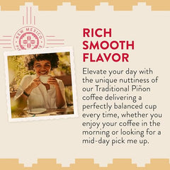 New Mexico Piñon Coffee brew pour into a mug showing rich, inviting aroma.