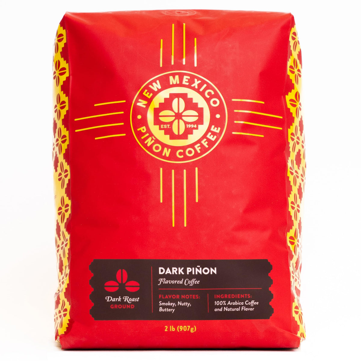 New Mexico Pinon Coffee ground bag ready for home brew.