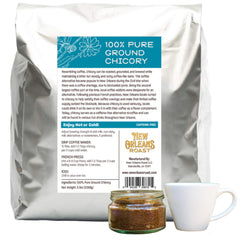 New Orleans Roast Pure Chicory bag showcasing rich, caffeine-free chicory for brewing.