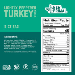 New Primal Lightly Peppered Turkey Sticks pack-shot showcases 5-pack convenience for on-the-go