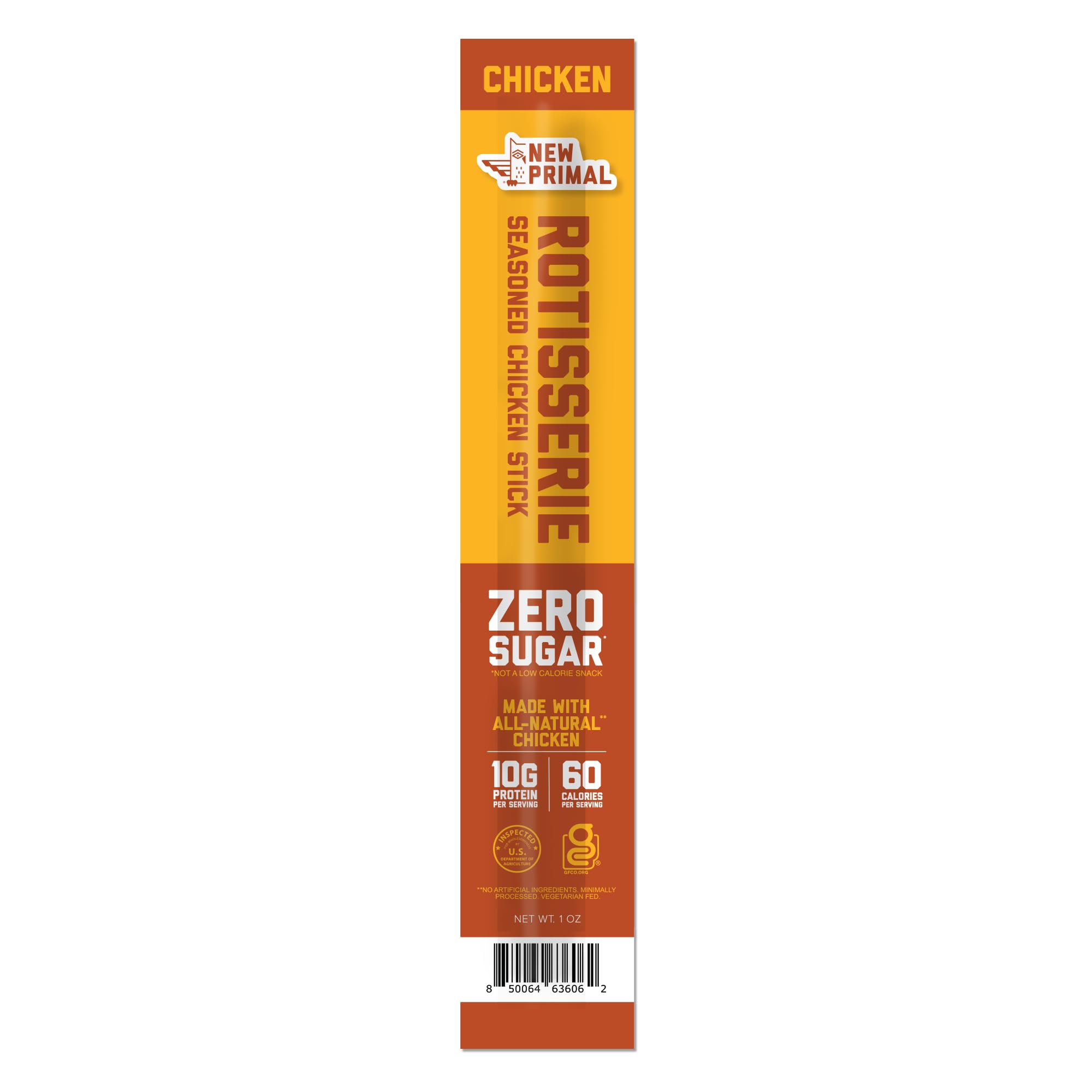 New Primal Rotisserie Chicken Stick packaging showcases convenient high-protein snack