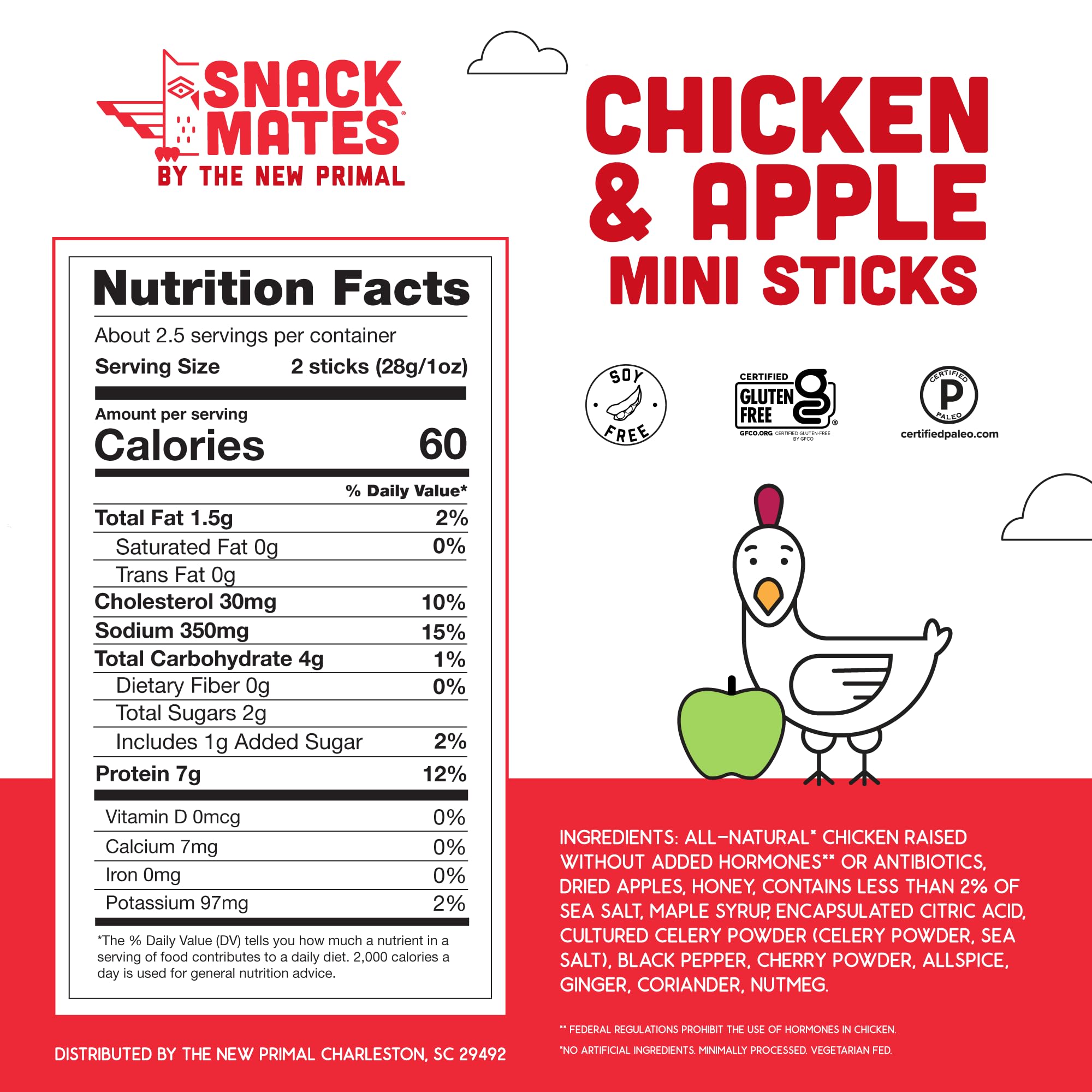 New Primal Chicken Apple Stick close-up shows natural ingredients and texture.