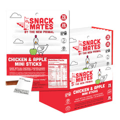 New Primal Snack Mates Chicken & Apple Sticks pack shot for lunches.