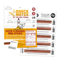 The New Primal Snack Mates Pepperoni Pizza Chicken Sticks packaging ready for lunchboxes