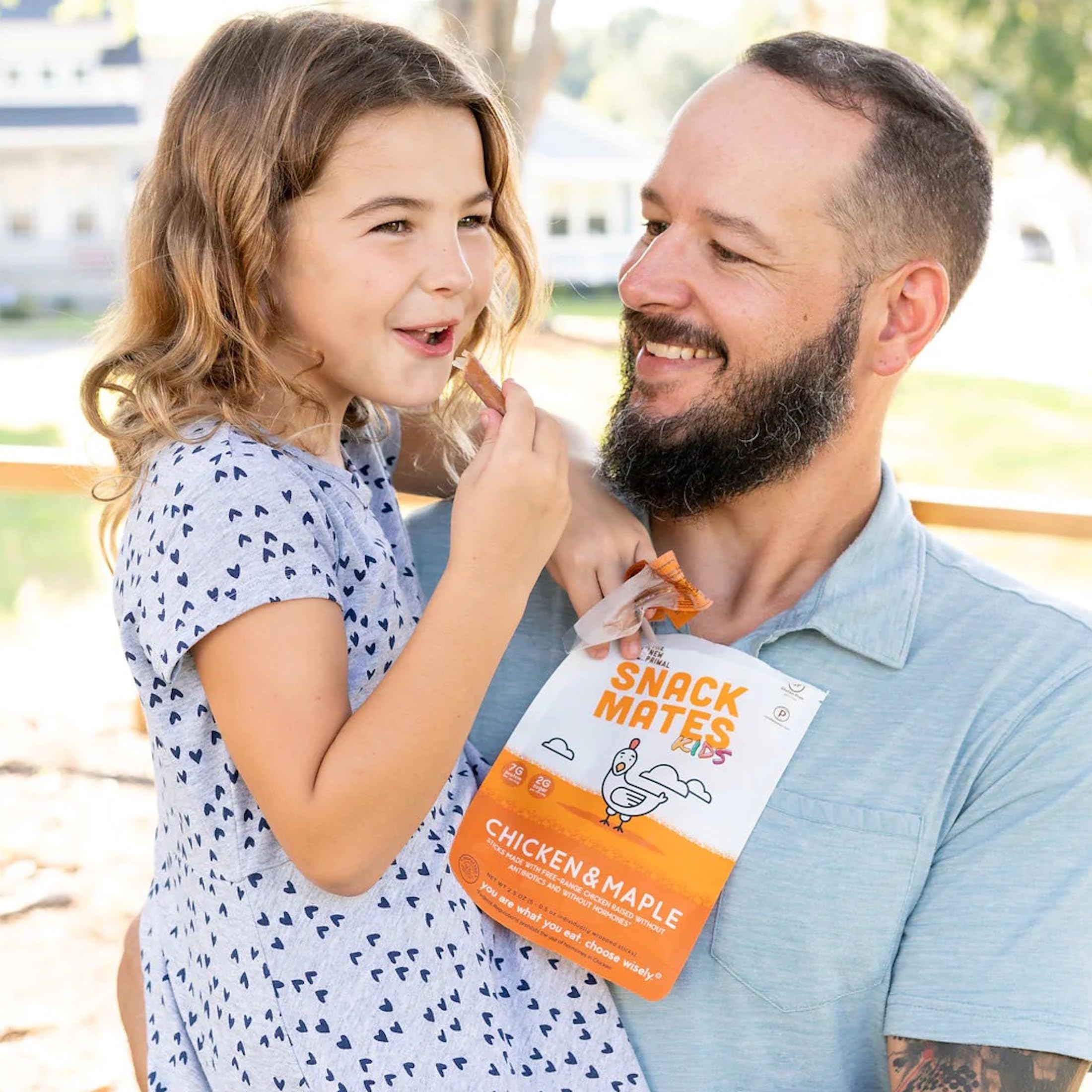The New Primal Snack Mates chicken sticks raised without hormones or antibiotics.