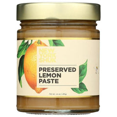 New York Shuk Preserved Lemon Paste bottle shows vibrant citrus for tagines and sauces.