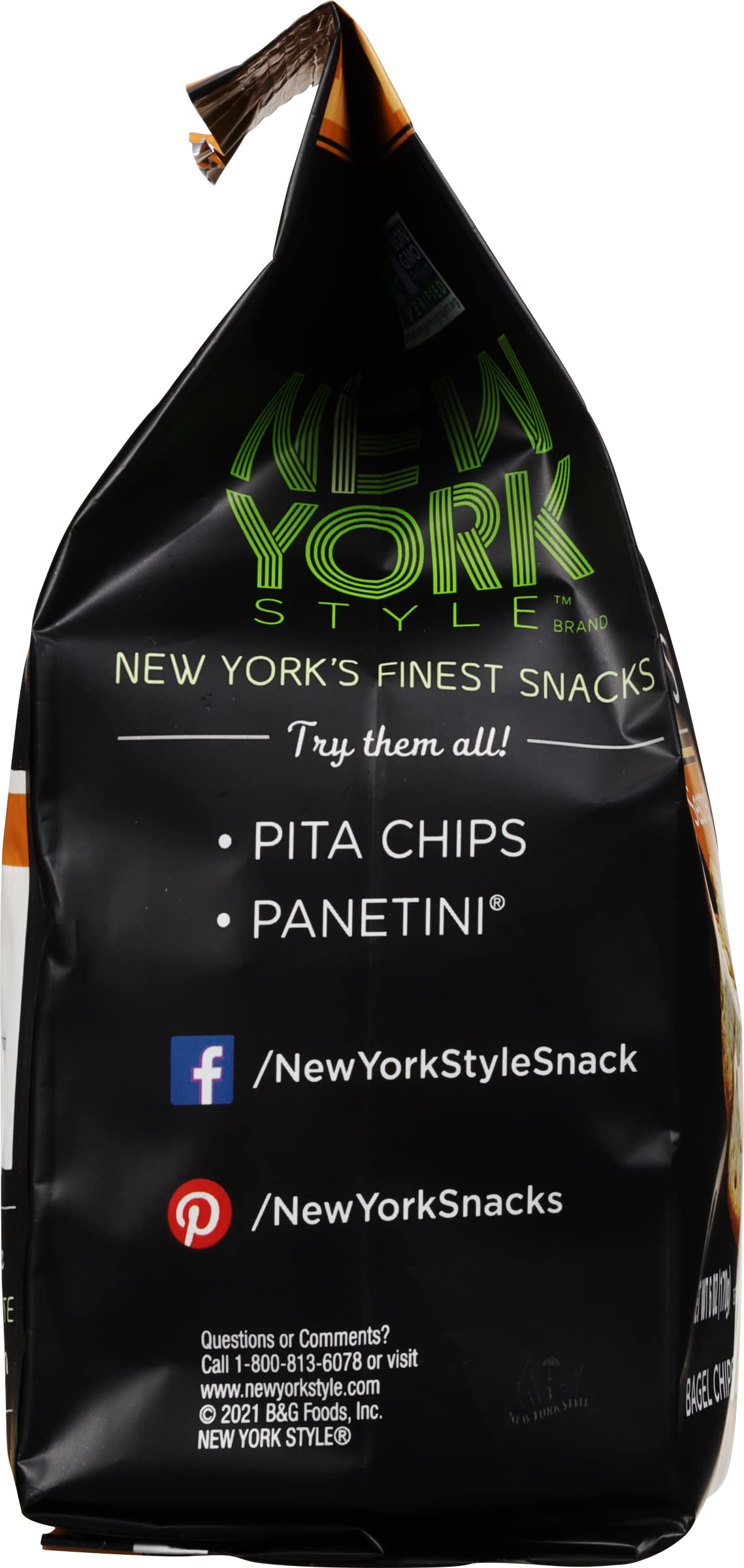 New York Style Bagel Crisps sesame bag-packet on display for convenient snacking.