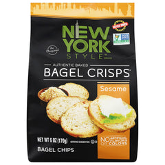 New York Style Bagel Crisps sesame front view, savory snacking crunch for anytime.