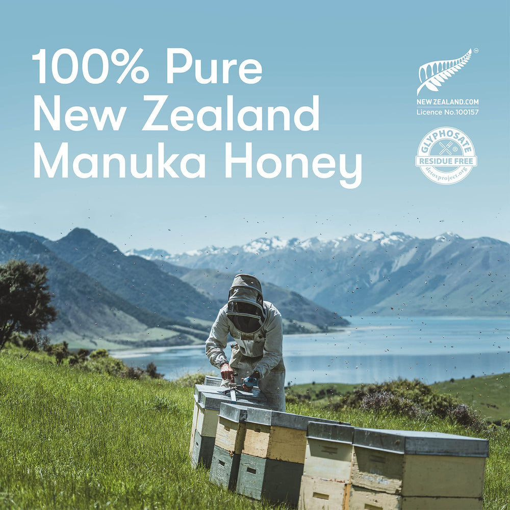 New Zealand Honey Co Manuka bottle with set, versatile pantry staple for drinks and foods.