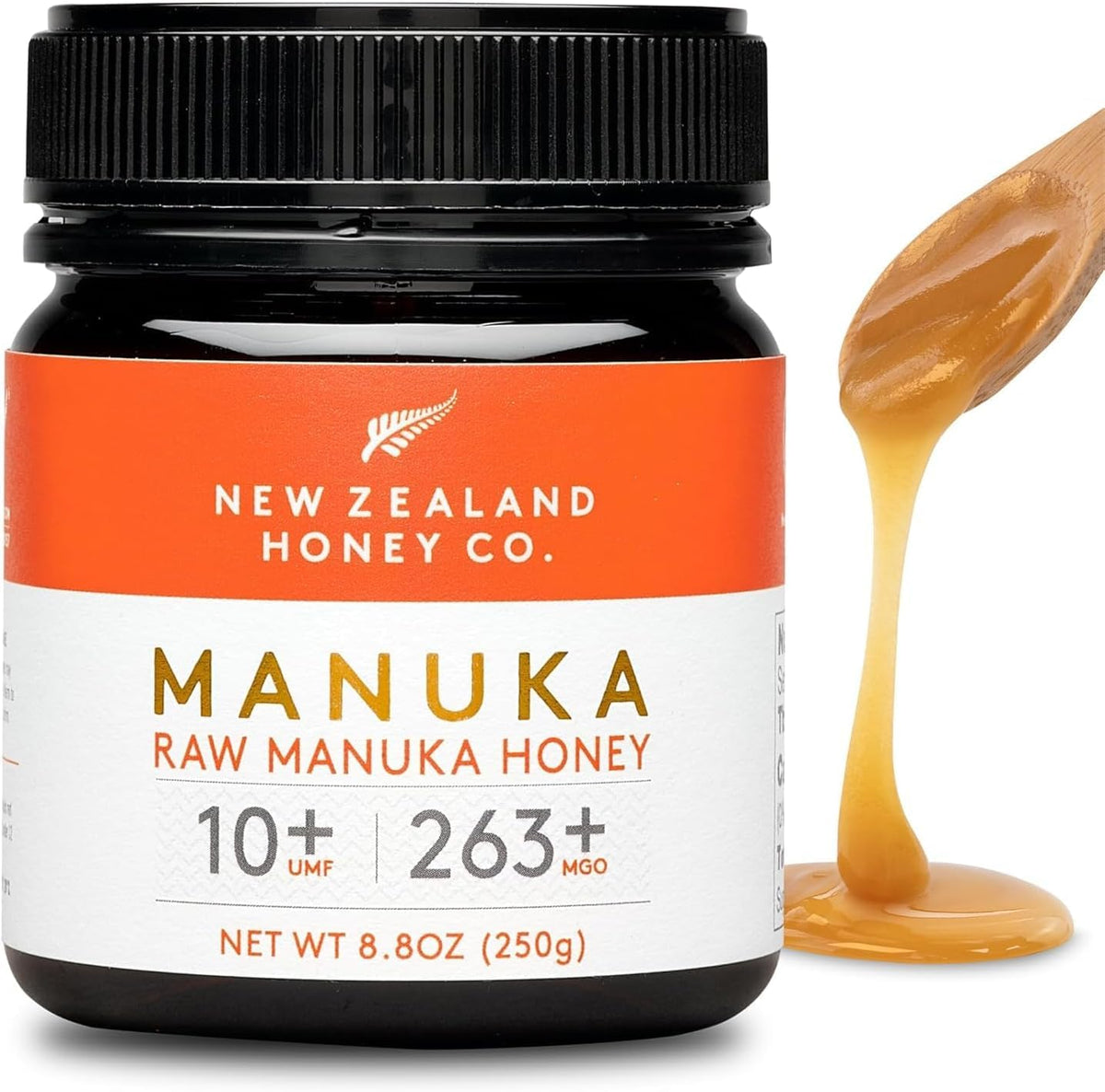 New Zealand Honey Co. Manuka honey jar highlights premium UMF 10+ for daily wellness.