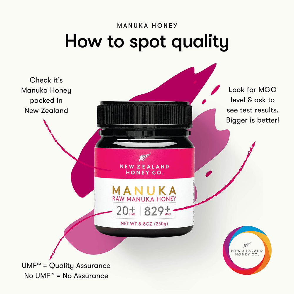 New Zealand Honey Co. Manuka UMF 20+ teaspoon-dipped into tea or yogurt.