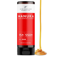 New Zealand Honey Co Manuka UMF 15+ squeezy bottle pour for rich flavor and easy topping