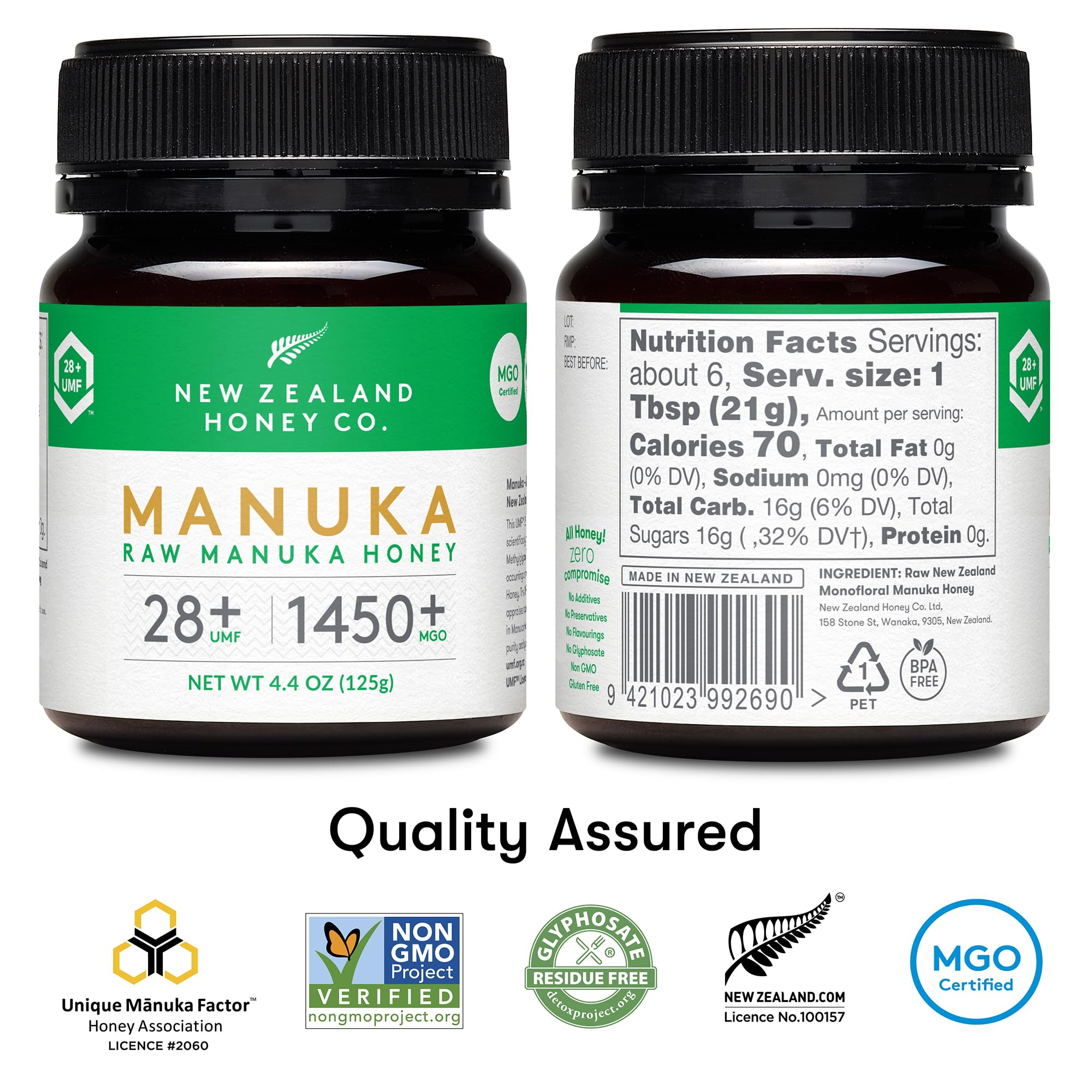New Zealand Honey Co Manuka honey UMF 28+ jar showcasing creamy texture for everyday flavor.