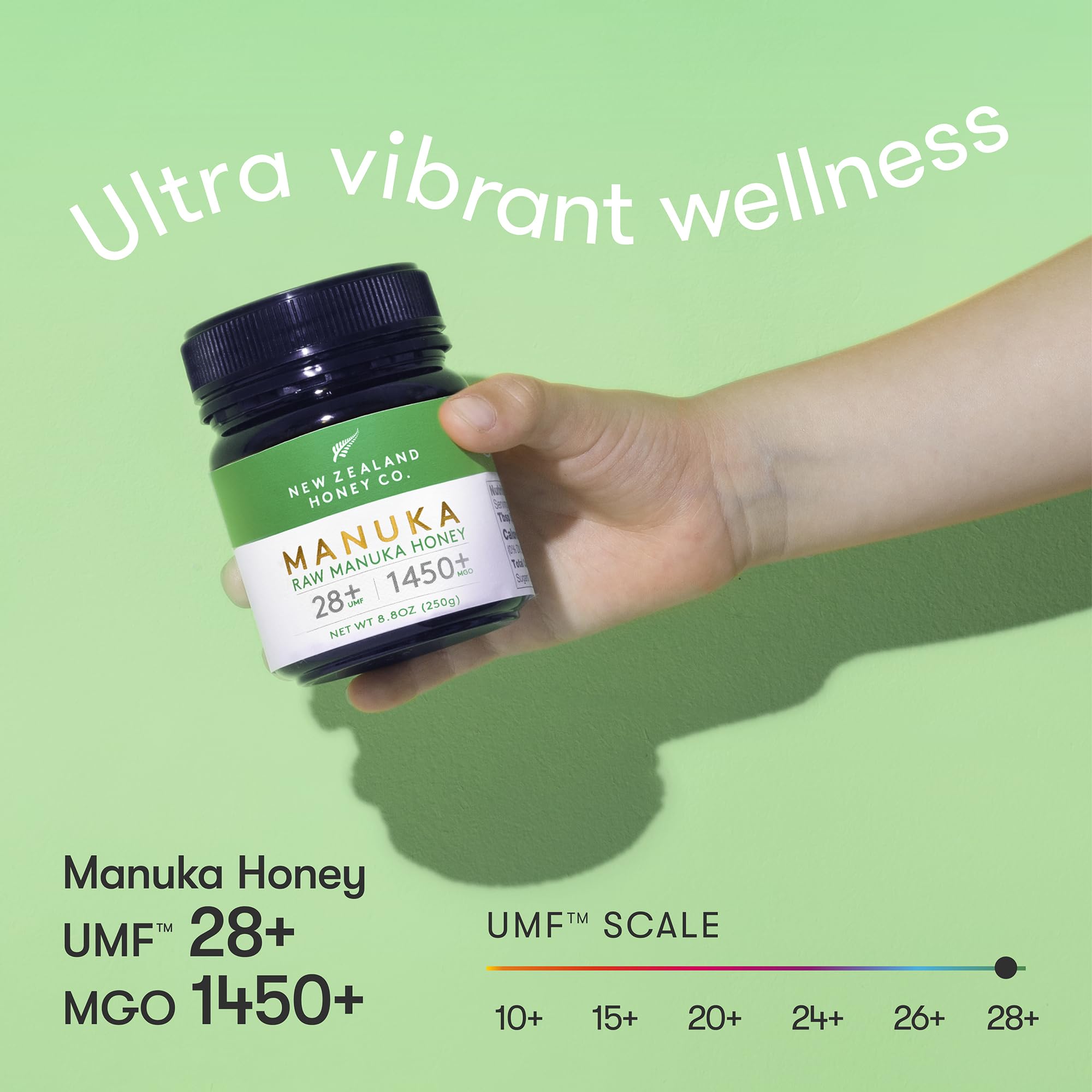New Zealand Honey Co Manuka honey UMF 28+ pour highlighting smooth flow for quick drizzle.