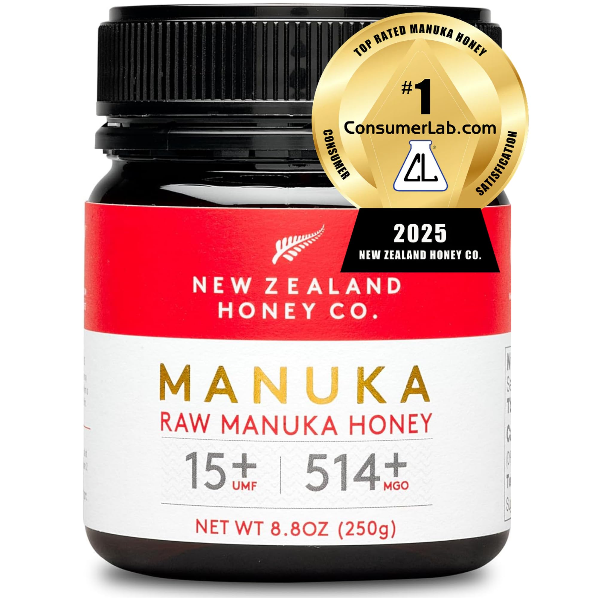New Zealand Honey Co Manuka UMF 15+ bottle with amber hue boosts daily flavor