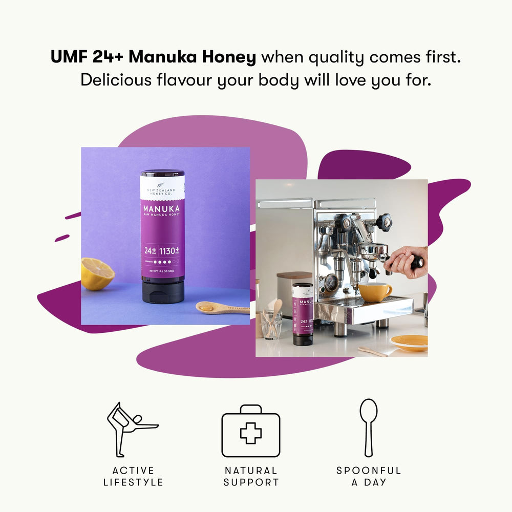 New Zealand Honey Co. Manuka UMF24 in tea adds sweetness.