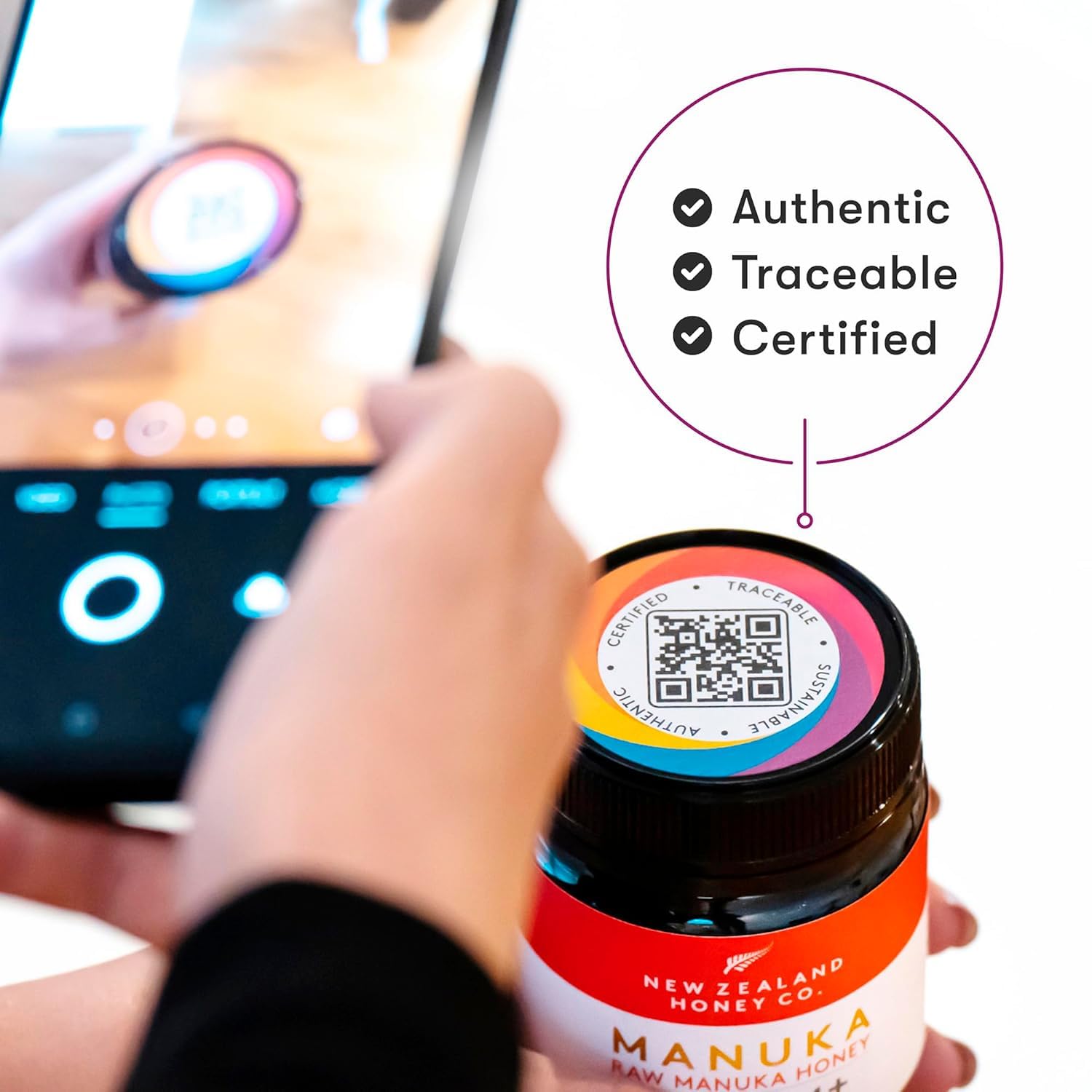 New Zealand Honey Co. Raw Manuka honey medical-grade seal communicates premium quality.