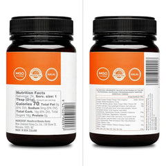 New Zealand Honey Co raw Manuka UMF 10+ jar label close-up for purity