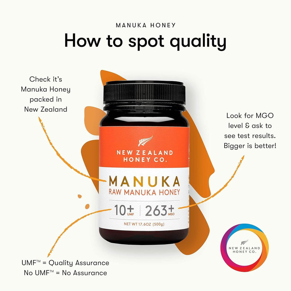 New Zealand Honey Co raw Manuka UMF 10+ texture close-up — thick and smooth