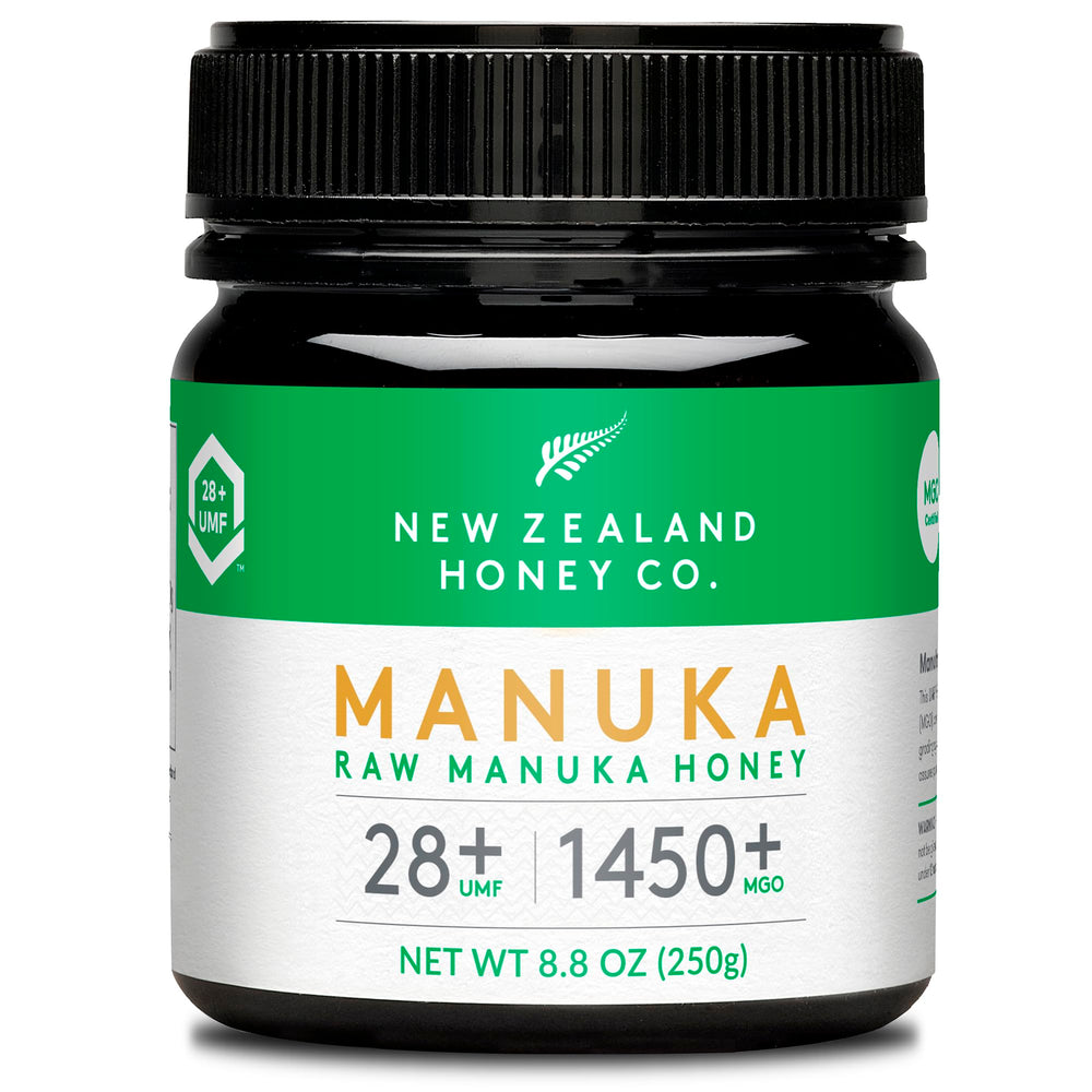 New Zealand Honey Co. Raw Manuka UMF 28+ bottle shows rich color for daily flavor