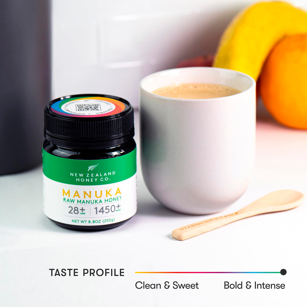 Spoon dipping into New Zealand Honey Co. honey for daily rituals