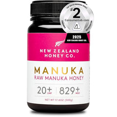 New Zealand Honey Co UMF 20+ label on bottle signaling certified quality.