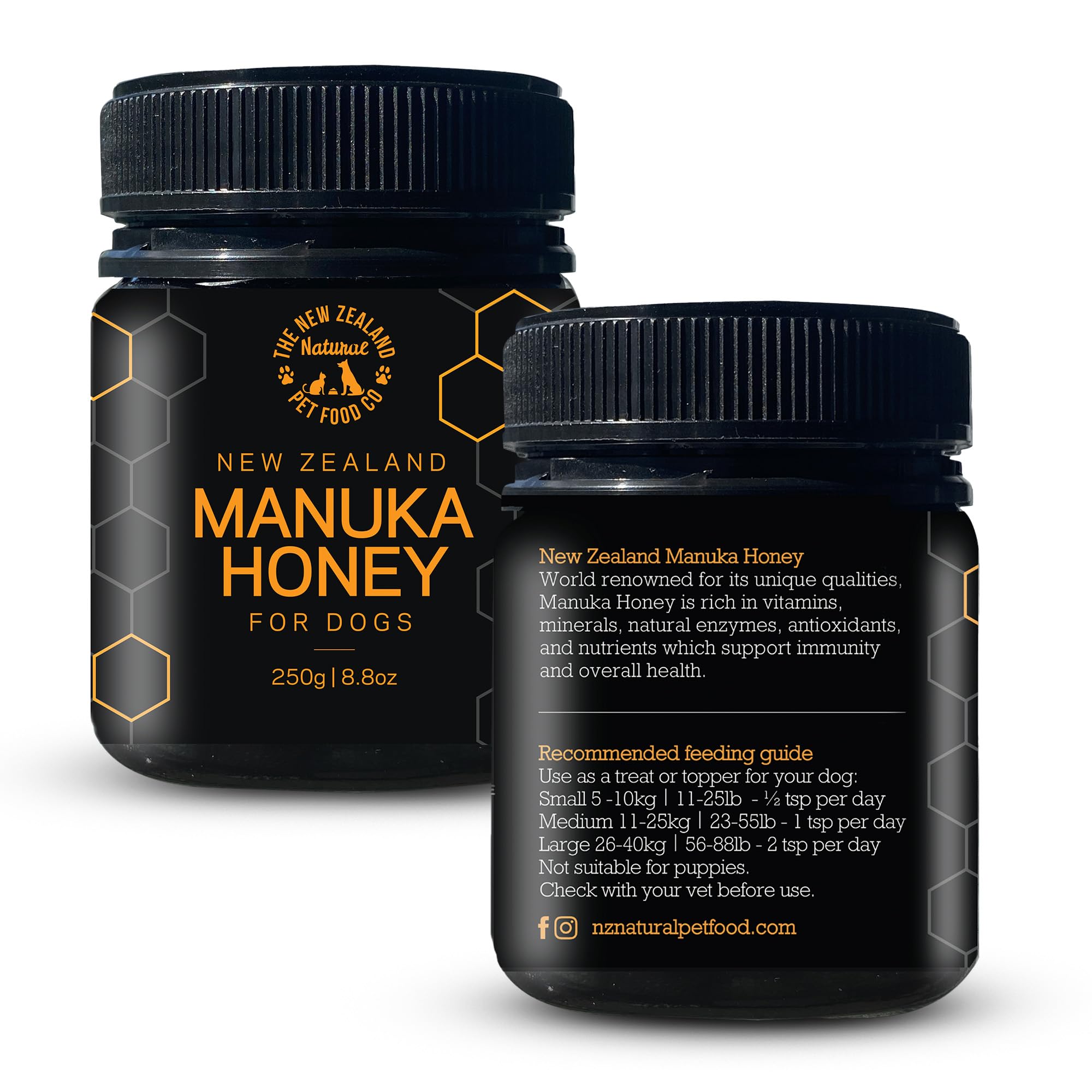The New Zealand Natural Pet Food Co Woof Manuka Honey dog treats open pack reveals simple, dog-friendly ingredients.