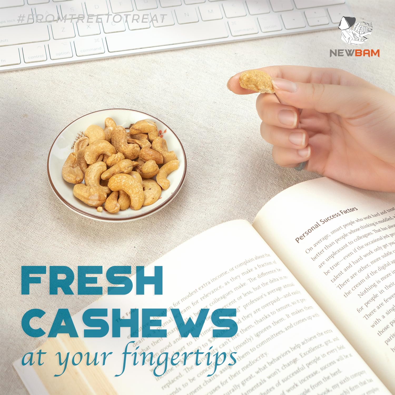 NEWBAM Lightly Salted Cashews on-trail, energy-boosting snack.