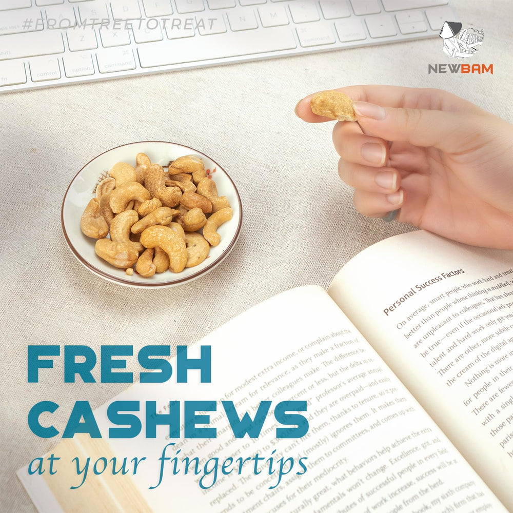 NEWBAM Lightly Salted Cashews on-trail, energy-boosting snack.