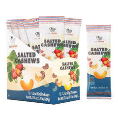 NEWBAM Lightly Salted Cashews pack front, ideal for on-the-go snacking.