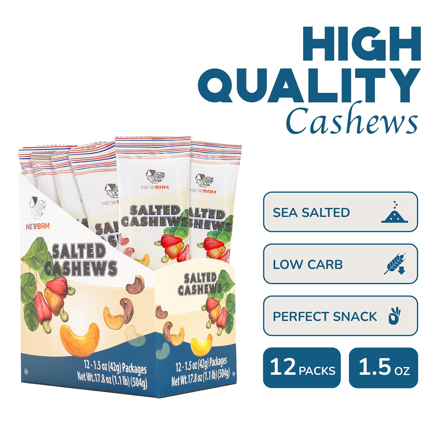 NEWBAM Lightly Salted Cashews serving bowl, shareable healthy snack.