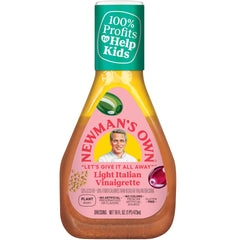 Newman's Own Light Italian Dressing bottle pour showing zesty, low-calorie flavor